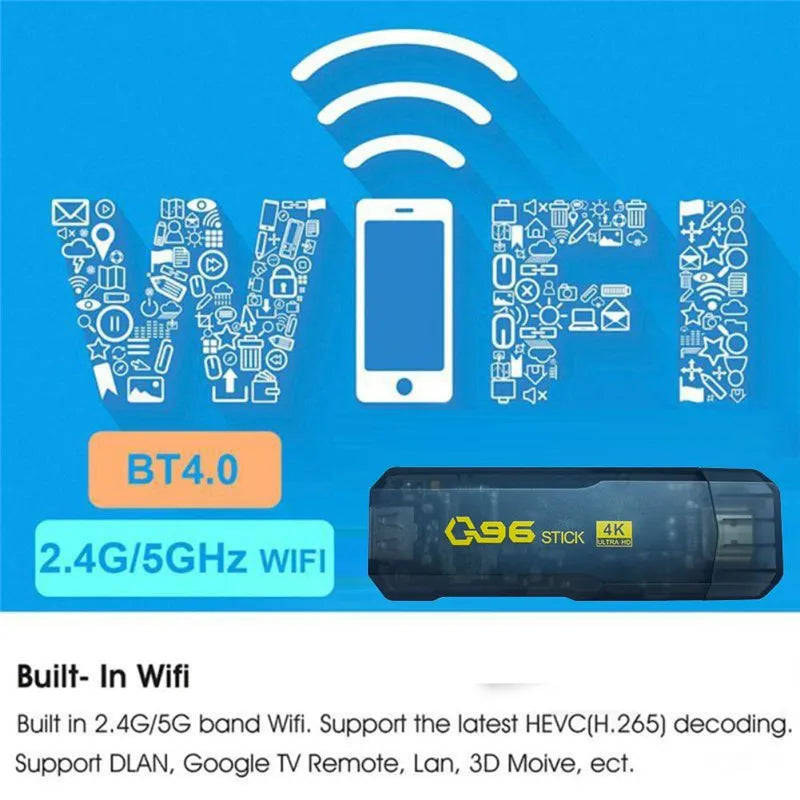 1PC Q96 2GB+16GB Dongle Smart TV Stick Android 10 Allwinner H313 Quad Core 5G 2.4G WIFI 4K HD Top Box TV Box H.265 Home Theater