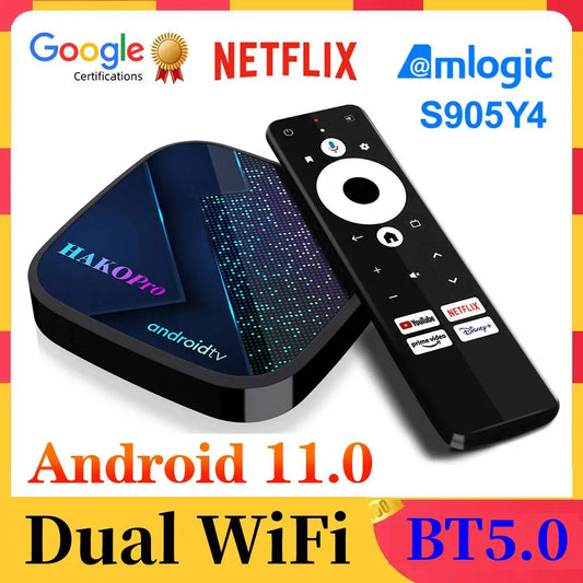 2023 HAKO Pro TV Box Android 11 Amlogic S905Y4 Netflix Google Certified Androidtv 11.0 ATV Media Player AV1 4K 2.4G&5G Dual Wifi